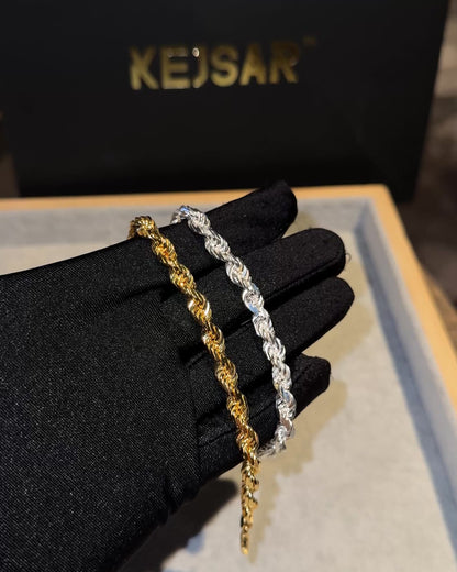 Diamond Cut Rope Chain Bracelet 6mm - 925 silver